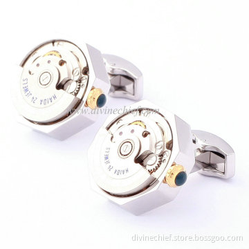 Manufacturer Direct Sell Octagon Shape Stainless Steel Watch Movement Cufflinks For Men